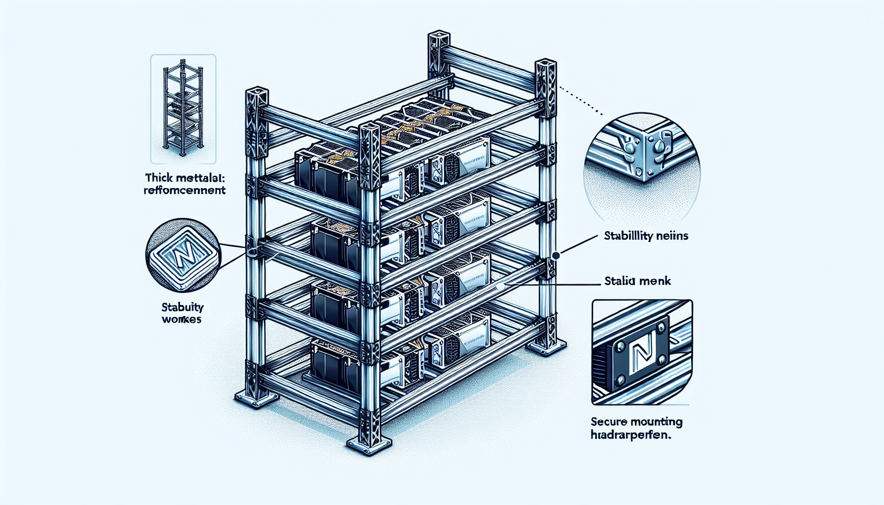 Mining rig rack stability reinforcement
